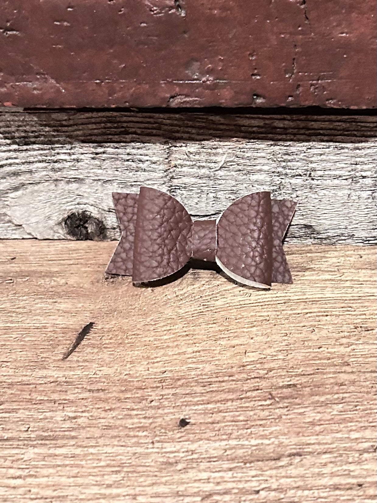 Brown Faux Leather Bow