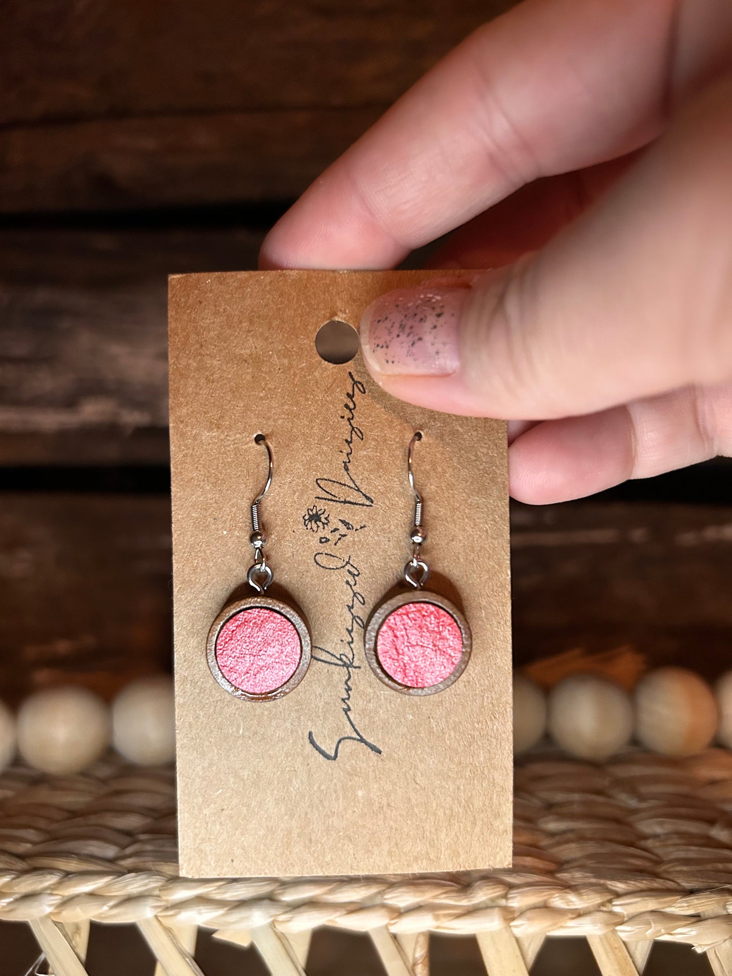 Wood dangle faux leather