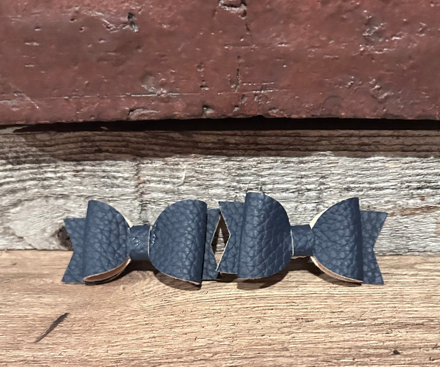 Navy Faux Leather Bow
