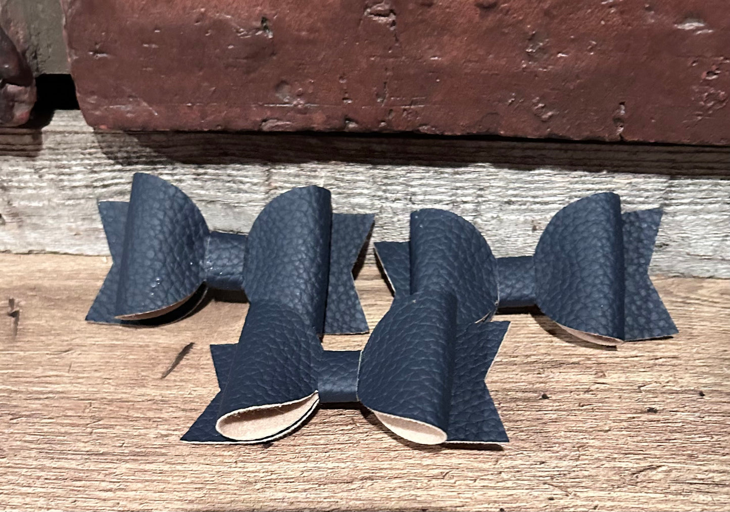 Navy Faux Leather Bow