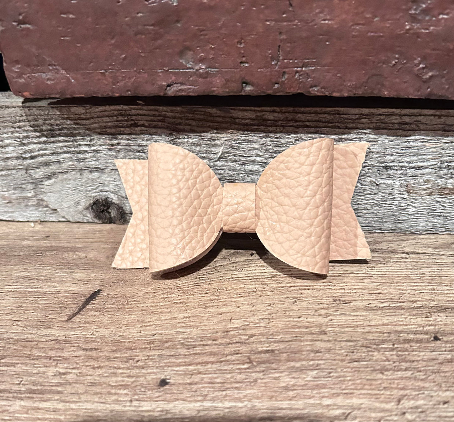 Beige Faux Leather Bow