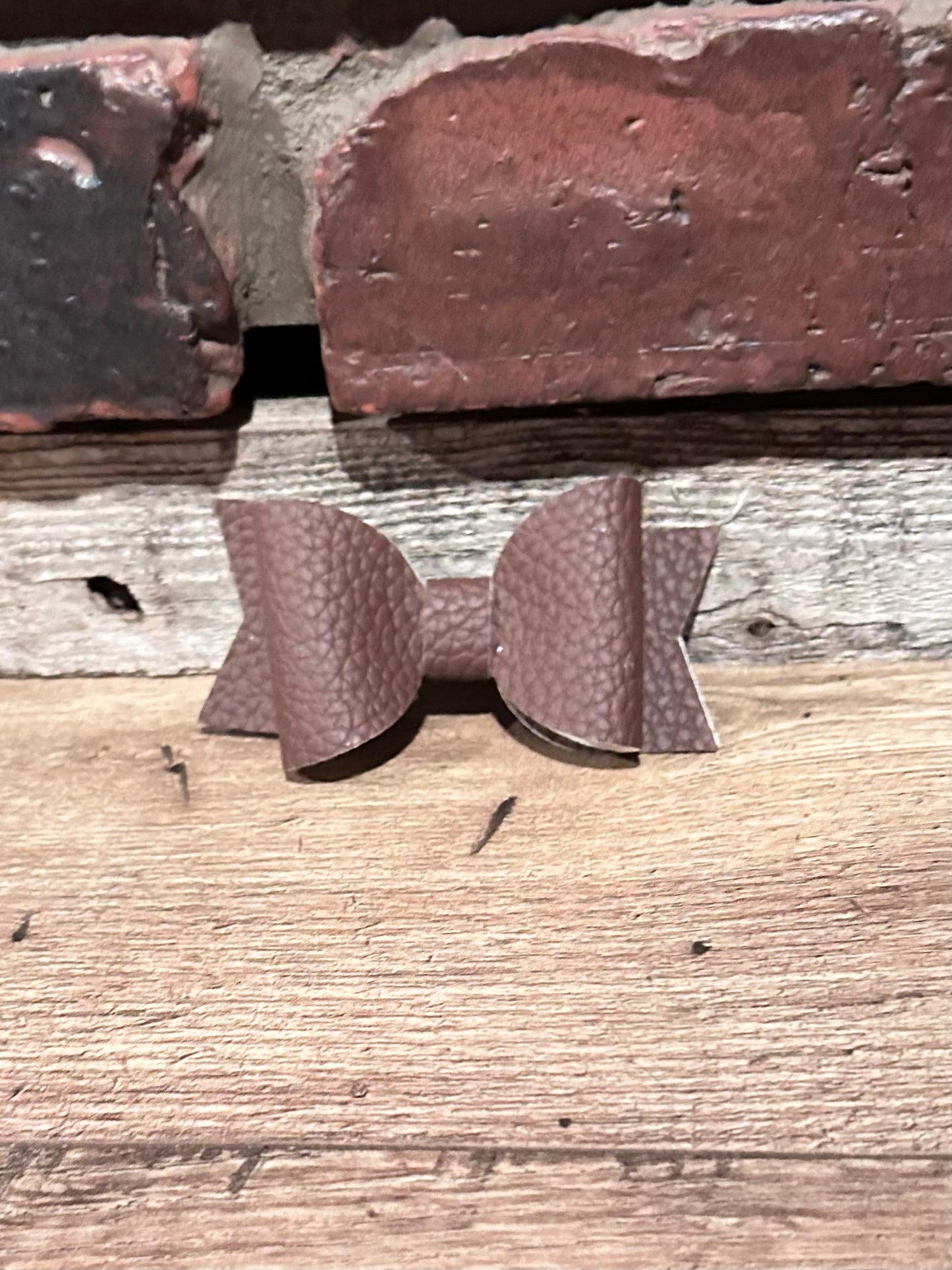 Brown Faux Leather Bow
