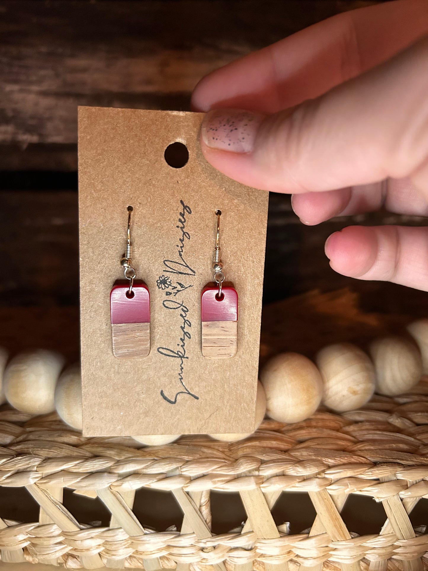 Red & wood small dangle