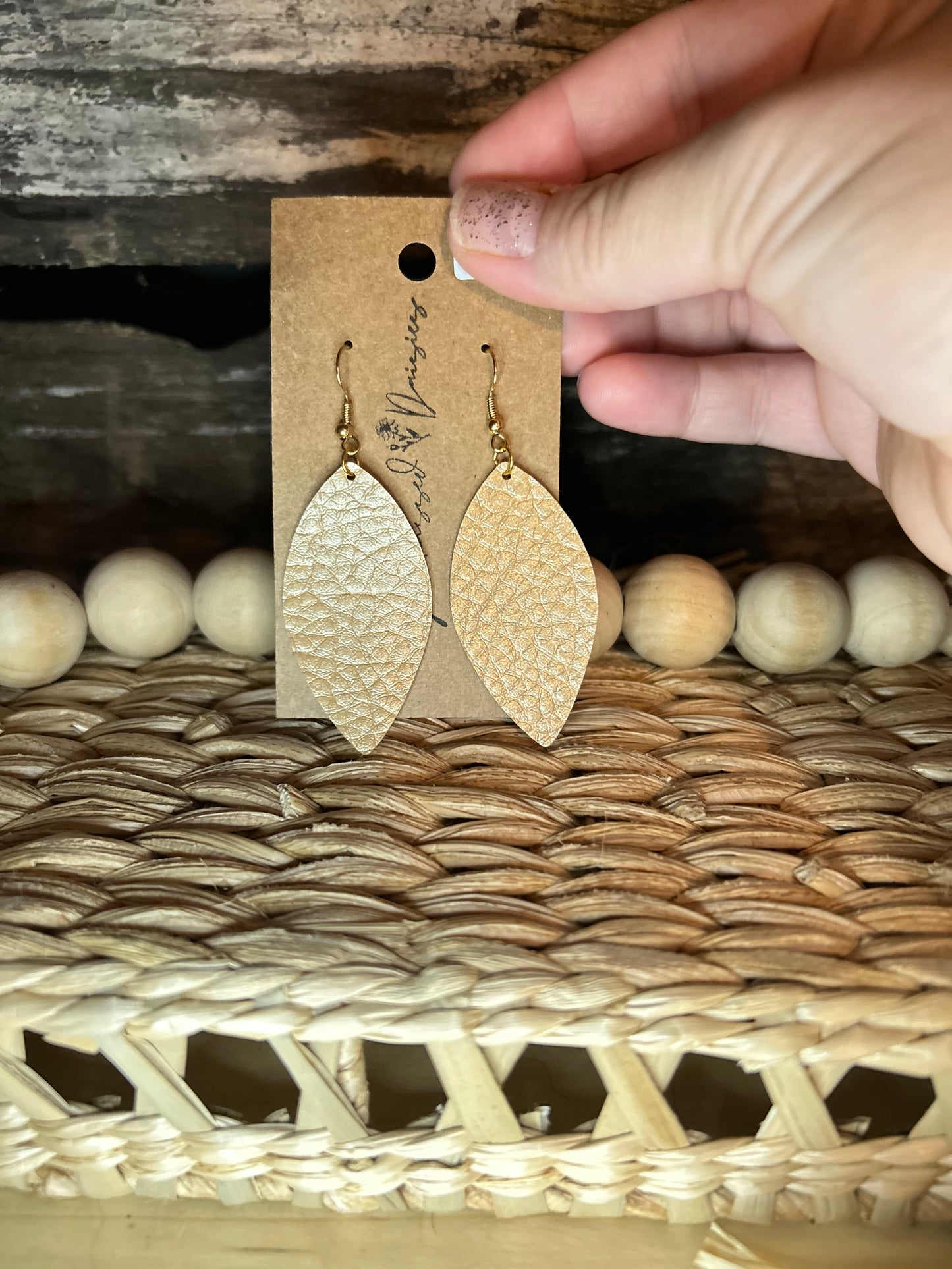 Gold faux leather earring