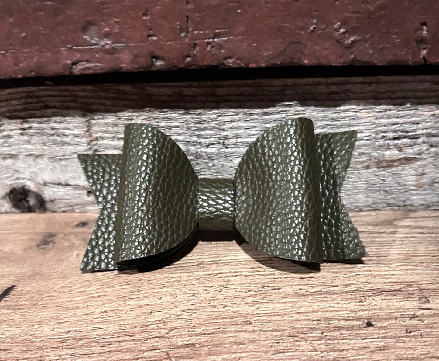 Olive Green Faux Leather Bow
