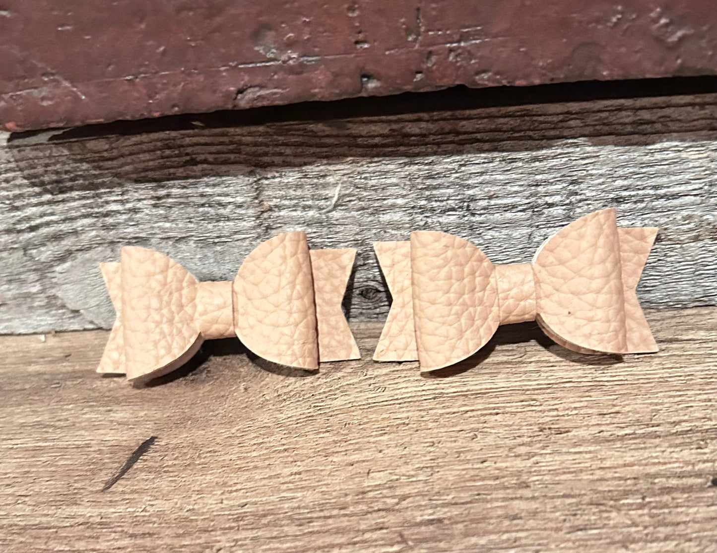Beige Faux Leather Bow