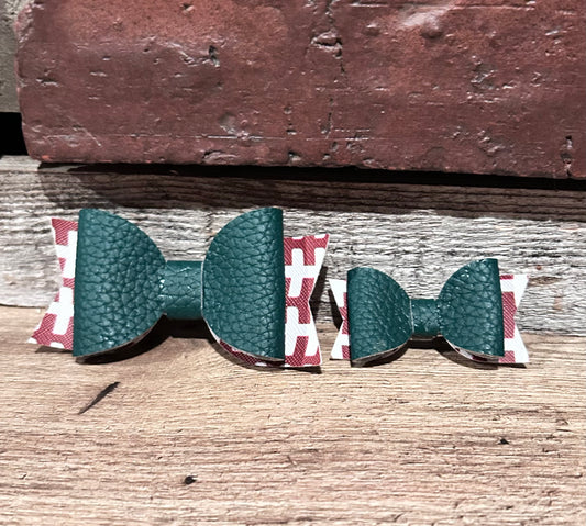 green & football leather print Print Faux Leather Bow