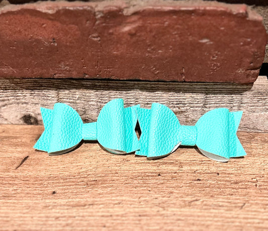 Large Teal Faux Leather Bow