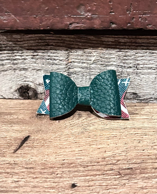 Small green & football Print Faux Leather Bow