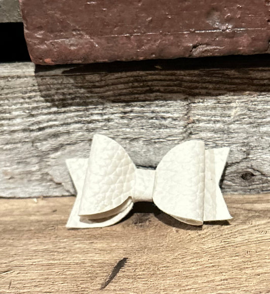 Small light gray Print Faux Leather Bow